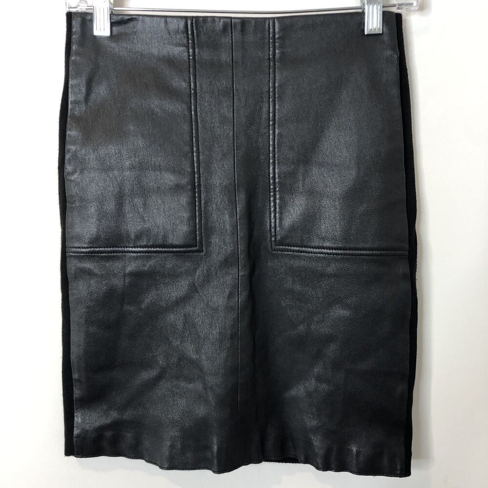 Vince Black Soft Leather Front Knit Back Stretchy Pencil Skirt w/Pockets Small